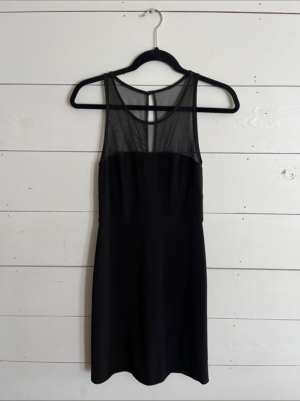White House Black Market Black Sleeveless Mesh Yoke Midi Dress